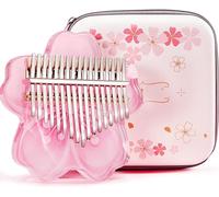21 Keys Clear Kalimba Thumb Piano Full Kit, Sakura Shape Transparent Crystal Kalimba 17 Key with EVA Protective Case, Professional sical Instruments for Kid Adult Beginners,Pink 17 keys