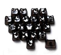21 Keys Cute Cat Heart-Shaped Transparent Keycaps, PC Material Crystal Backlit Personalized Keycaps, DIY Custom Mao Profile Key Cap for MX Swithes Mechanical Keyboards (Black Butterflies)