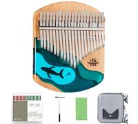 21 Keys Kalimba Thumb Piano, Portable Finger Piano with Kalimba Song Book Tuning Hammer Storage Case & More! Gift for Beginners Professionals, Beechwood & Ocean Blue Ocean Whale Design