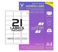 21 Labels Per A4 Sheet, 50 Sheets 1050 Sticky Label, Printable Sticker Paper, iSOUL Matte Self Adhesive Address Mailing, Shipping, Postage, Laser & Inkjet Printer Compatible [QuickDry]