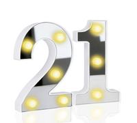 21 Light up Numbers, LED Number Lights for Birthday, 16CM Mirror Warm Lighted Number Sign for Party Wedding Anniversary Bedroom Table Wall Decor (21st)