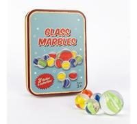21 Marbles in a Metal Storage Tin Box - Fun and Retro Design, Nostalgic Traditional Cat's Eyes, Toys for Indoor and Outdoor Games, Colourful Glass Marbles (21 Glass Marbles)
