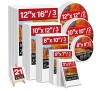 21 Packs Stretched Canvases for Painting, MultiSize 12x16, 10x12, 8x10, 5x7, 3x5, Round Canvas with 8x8,10x10,12x12, Primed Blank Canvas for Oil, Acrylic Paint,for Beginner, Artist.