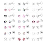 21 Pairs Hypoallergenic Stud Earrings for Women Girls Flat Back Helix Earrings for Women Silver Earrings Pink Heart Star Flower Butterfly Surgical Steel Earrings Sleeper Tragus Cartilage Earrings Set