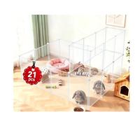 21 Panels 16.5" H Small Animal Playpen, Anti-Jump Durable Puppy Play Pen for Rabbits, Kittens, Chicklings, Ducklings & Hamsters DIY Indoor Outdoor Use, Transparent