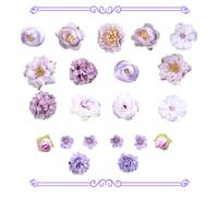 21 Pcs Artificial Flower, DIY Silk Purple Heads Bulk Mix Artificial Flowers, Small Crafts For Decorative Bridal Bouquet Wall Panel Party Wedding