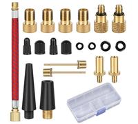21 Pcs Bike Valve Adapter DV/AV/SV Set, Bike Pump Adaptor Set, Bicycle Valve Adapter Bike Pump Valve Adapter Set, Bicycle Pump Adapter for Presta Schrader Valve, with Ball Pump Needle, Caps