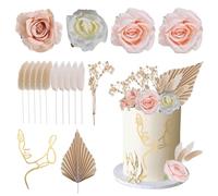 21 PCS Boho Cake Decorations Cake Topper Set, Acrylic Minimalist Art Lady Gold Face Cake Topper Artificial Rose Flower Leaves Decor, Reusable Cake Decorating Toppers for Birthday Party