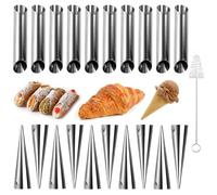 21 PCS Cannoli Moulds, 13.5x3.2cm Cannoli Tubes Stainless Steel Cream Horn Moulds, Non Stick Form Tubes Cream Roll Mold,Tubular Shaped Mold with Cleaning Brush for Danish Pastry Croissant Shell