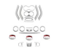 21 PCS Car Interior Decoration Kit Steering Wheel & Center Console Trim For Jeep For Wrangler JK 2011 2012 2013 2014 2015 2016 2017(Silver)