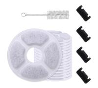 21 Pcs Cat Fountain Filter Replacement Kit includes 16 filters, 4 sponges, and 1 brush. With 50% more activated carbon and triple filtration, it fits most pet water dispensers (not for Catit)