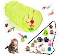 21 PCS Cat Toys Kitten Toys Set - Interactive Cat Tunnel with Feather Wand, Plush Mice, Crinkle Balls, Jingle Balls, Spring Toys - Indoor Play Set for Cats, Kittens, Rabbits, Puppies