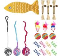 21 Pcs Cat Toys Set, Kitten Toys with Catnip Fish Chew Sticks Mouse Crinkle Balls Bells Spring for Indoor Cats Teething Interactive Toy