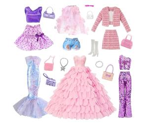 21 Pcs Doll Clothes for 11.5 Inch Dolls Compatible with Barbie Strapless Princess Dress Chunky Knit Set Sequin Stage Set Neck Petal Set Mermaid Gown Colorful Ballet Set 10 Accessories for Girls Gift