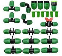 21 PCS Drip Irrigation Fittings Kit for 1/2 Inch to 1/4 Inch Irrigation | Tube Anti-Drop Premium Quality Barbed Locked Nuts Connectors with On/Off Valve
