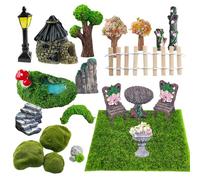 21 Pcs Fairy Garden Accessories Fairy Garden Dolls House Accessories Miniatures Including Artificial Grass Round Tables And Chairs Simulated Trees Stumps Houses Fences For Dollhouse Diy