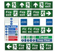 21 Pcs Fire Exit Sign Kit (Right, Left, Up, Down Arrow), Fire Action Notice Sign, Keep Clear, Door Keep Shut, Self Adhesive Vinyl Stickers, Waterproof Health and Safety Signs