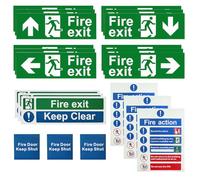 21 Pcs Fire Exit Sign Kit (Up Down Left Right), Self Adhesive Fire Safety Signs with Direction Arrows, Fire Action Notice, Fire Door Keep Shut & Keep Clear, UK Compliant & EN ISO 7010 Standard