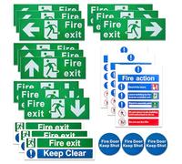 21 PCS Fire Exit Sign Set, Fire Exit and Safety Signage Set(Right, Left, Up, Down Arrow) Adhesive Stickers Durable Fire Door Keep Shut, Self Adhesive Vinyl Sticker, Emergency Exits Door