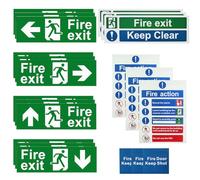 21 Pcs Fire Exit Sign Set, Self Adhesive Fire Safety Signs and Notices (Right, Left, Up, Down Arrow), Action Notice Sign, keep Clear, Door Keep Shut, Fire Door Signs for Indoor Outdoor Use