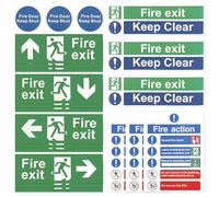 21 Pcs Fire Exit Sign Set, Self Adhesive Fire Safety Signs with 4 Direction Arrow, Fire Action Notice Signs, Fire Door Keep Shut Signs, Fire Exit Keep Clear Sign Stickers