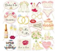 21 Pcs Girl Wedding Photo Booth Props Kit, Lesbian Brides to Be Mrs & Mrs Party Selfie Decorations, Bride Team, Bridal Shower, Bachelorette Party Photography Supplies