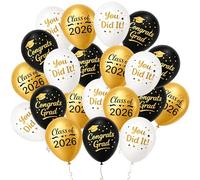 21 Pcs Graduation Decorations 2026 Balloons, Black Gold White Happy Graduation Balloons, Printed Confetti Latex Balloon for Men Women College High School Grad Party Decorations Supplies