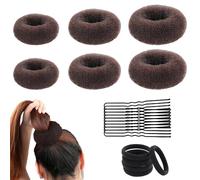 21 PCS Hair Donut Sets Hair Donuts for Buns 6 Hair Bun Donut with 5 Hair Ties and 10 Black Bobby Pins Blonde Doughnut Bun Hair Accessories,for Girls Kids Women DIY Chignon Hair Styles