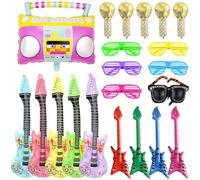 21 Pcs Inflatable Instruments Props, Inflatable Musical Toy Set with Inflatable Microphone Radio Guitar Shutter Shading Glasses Sunglasses Bass for Halloween Birthday 80s 90s Themed Party Carnival