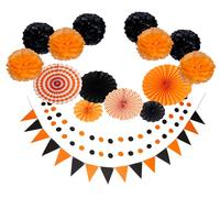 21 Pcs Orange Decorations Birthday Party Decorations Black Orange Set, Paper Fans, Pom Pom Banners for Birthdays, Anniversaries, & Celebrations Halloween Easter