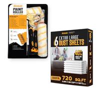 21 Pcs Paint Roller Set with 6X Large Dust Sheets for Decorating - Complete Painting Kit with Rollers, Brushes, Trays, Masking Tape & Plastic Sheets for Walls, Ceilings & Furniture Protection