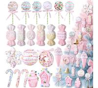 21 Pcs Pastel Candy Ornaments for Christmas Tree Decorations Lollipop Candy Cane Cute Cake Donuts Pastels Hanging Ornaments for 2025 Xmas Home Party Supplies