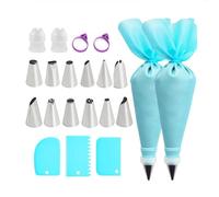 21 Pcs Piping Bags and Nozzles Set with 2 Silicone Piping Bags Icing Bag,14 Stainless Steel Cake Piping Nozzles Tips Kits, 2 Coupler, 3 Plastic Scrapers for DIY Cake Cupcake Decorating