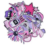 21 Pcs Purple Mix and Match Emblem Iron on Sew on Patch Colorful Embroidered Fashionable Girl Cute Styles Patches Sewing Applique DIY Decoration Accessory for Clothes,T-Shirt,Backpacks,Vest,Hats