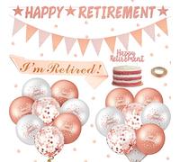 21 Pcs Retirement Party Decorations Kit Rose Gold Happy Retirement Banner Retired Sash Glitter Balloons Farewell Cake Topper with Bunting Flags Ribbon for Sorry Your Leaving Party Supplies