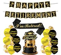 21 PCS Retirement Party Decorations Set, Happy Retirement Banner Balloons Cake Topper I'm Retired Sash with Ribbon for Women Men Retired Theme Party Decoration Sorry Your Leaving Party Supplies