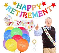21 Pcs Retirement Party Decorations with Balloons Banner Balloons and Sash | 18 Pcs 12 inches Balloons and 1Pc Happy Retirement Banner with 2 Pcs Sash for Party Supplies