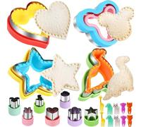 21 Pcs Sandwich Cutter and Sealer Set, Decruster Sandwich Maker and 10 Pcs Cartoon Fruit Pick, DIY Cookie Cutters Bread Press Mold, Pancake Maker for Children Kids Boys Girls Bento Breakfast