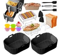 21 PCS Silicone Air Fryer Liner Accessories for Ninja Double Stack XL 9.5L Air Fryer SL400UK, Double Stack Air Fryer Liners, Air Fryer Baskets, Grilling Rack, Gloves, Oil Brush, Food Clip