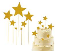 21 Pcs Star Cake Toppers, Pentagram Star Birthday Decorations Sparkling Stars Cake Plugin Elegant Star Cake Topper for Happy Birthday Partyor Celebration（Gold）