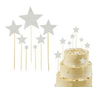 21 Pcs Star Cake Toppers, Pentagram Star Birthday Decorations Sparkling Stars Cake Plugin Elegant Star Cake Topper for Happy Birthday Partyor Celebration（Silver）