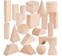 21 Pcs Wooden 3D Shapes Geometric Solids Shapes Large Size Montessori Learning Wood Toy Geometry Building Blocks Pattern Blocks for Back to School Supplies