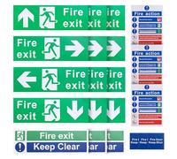 21 PcsFire Exit Sign Set, Fire Action Notice Sign, Self Adhesive Fire Safety SignsFire Door Keep Shut SignsFire Exit Keep Clear Signs(Right, Left, Up, Down Arrow)