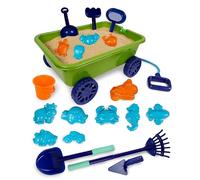21-Piece Kids Sand & Garden Wagon Play Set, Pull-Along Sand Wagon with Shovel, Rake, Bucket, 4 Mini Beach Tools, 12 Sand Moulds & Storage Bag, Outdoor Beach & Garden Toy for Kids Ages 3-8