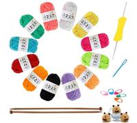 21 Piece Set Knitting Kits,12 Colours Yarn & 2 Bamboo Knitting Needles, Knitting Starter Kit for Adults, Knitting Set, Dishcloth Knitting Kit Craft Knitting for Beginners Kit for Handcrafts Arts
