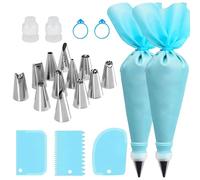 21-Piece Stainless Steel Piping Nozzle Set Premium Icing Piping Kit with 2 Reusable Piping Bags for Cake Decorating Cupcakes Cookies Baking Accessories (Blue)