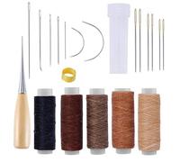 21 Pieces Leather Sewing Kit, Upholstery Repair Waxed Thread Hand Stitching Tools with Waxed Thread Needles Perforation Awl Thimble, DIY Sewing Tool for Hand Stitching Carpet Furs Canvas Sofas Shoes