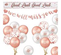 21 Pieces Sorry Your Leaving Decorations We Will Miss You Good Luck Banner Sash and Balloon Good Luck Decorations for Retirement Farewell Graduation Leaving Going Away Party(Rose Gold)