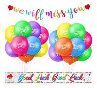 21 Pieces Sorry Your Leaving Decorations We Will Miss You Good Luck Banner Sash and Balloon Good Luck Decorations for Retirement Farewell Graduation Leaving Going Away Party (Bright Color)