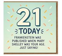 21 Today Funny 21st Birthday Card - Mary Shelley Frankenstein Joke - Confetti Design for Him or Her
